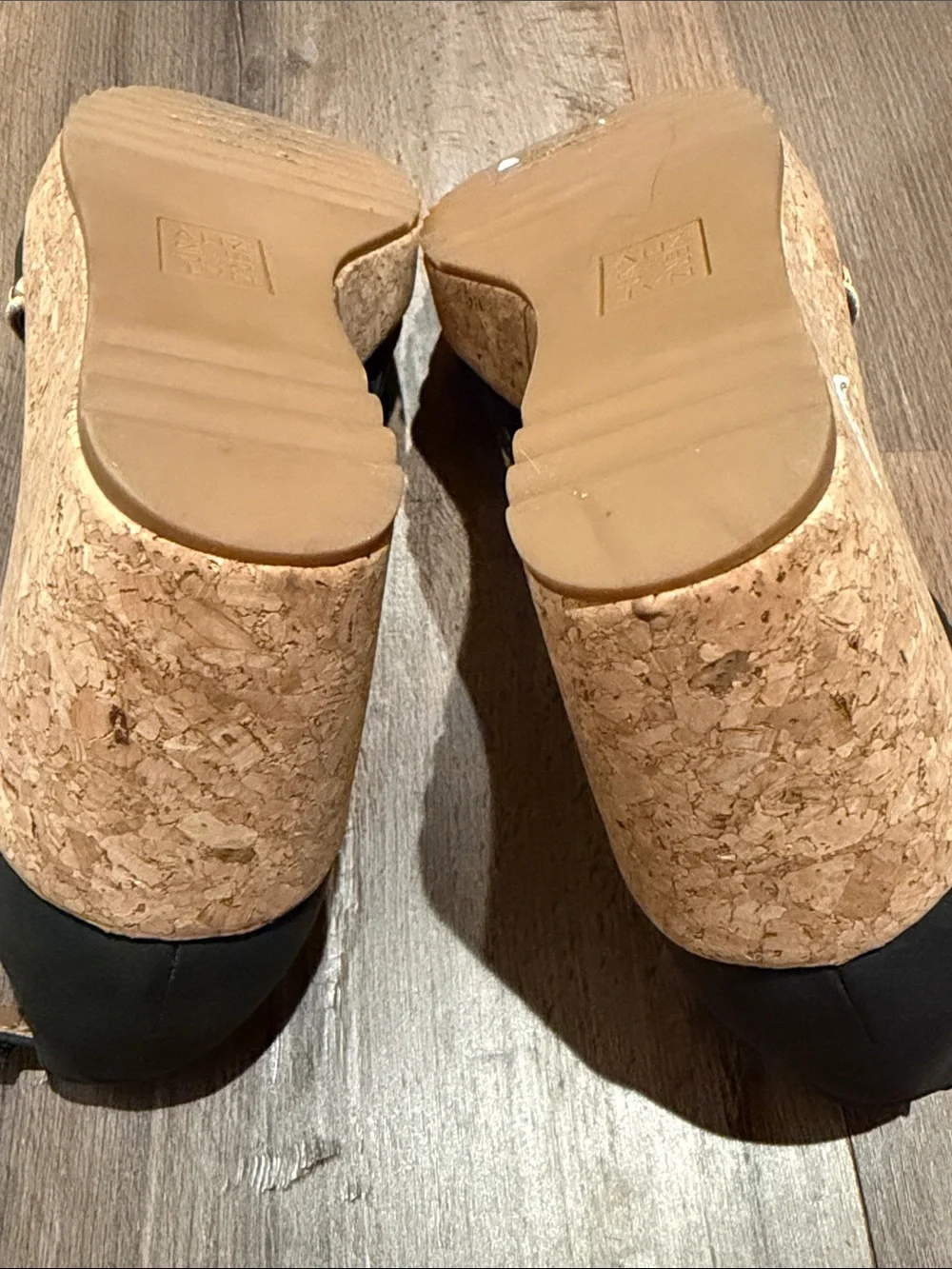 Naturalizer Black Ankle-Strap Cork Wedge Sandals